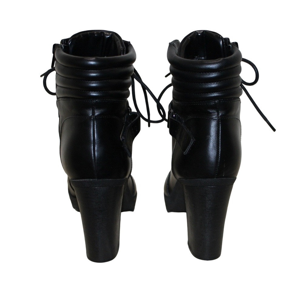 GUESS Geger Combat Ankle Boots Womens 9.5 Black Excellent Block Heel Lace Up Zip - Picture 4 of 5